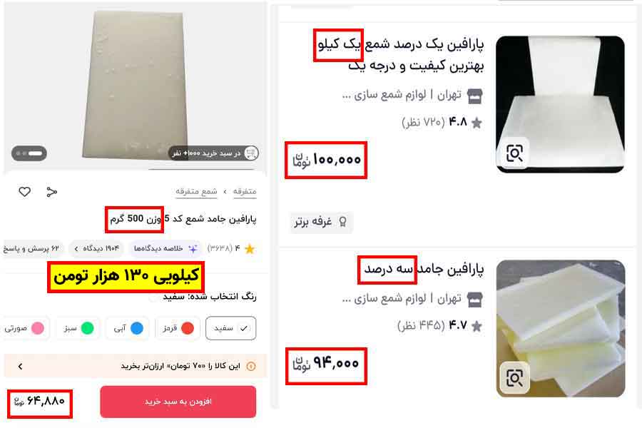 قیمت پارافین بازاری